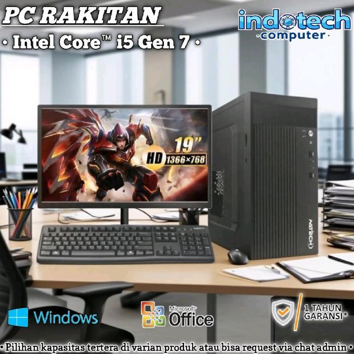 PC Rakitan Komputer Core i5 7400 Gen 7 dengan SSD, LED Monitor 19 inch,Keyboard Mouse, USB Wifi Dong