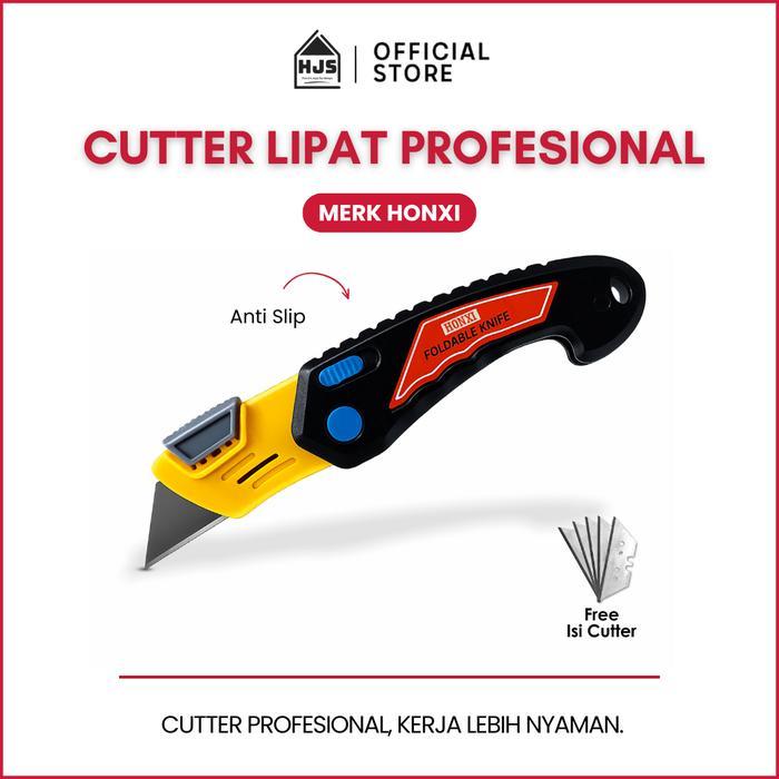 ORI HJS Cutter Lipat Profesional HONXI kater Packing Gudang, Pisau Baja Tajam, Praktis dan Aman
