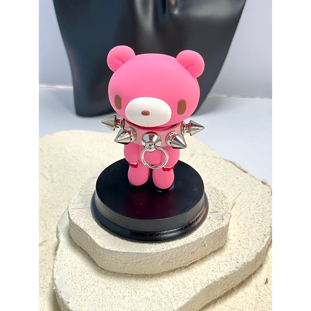 Gloomy Bear Mori Chack Figure Goth Punk Spiked Collar Bloody Bear Statue Pink Black Desktop Decor
