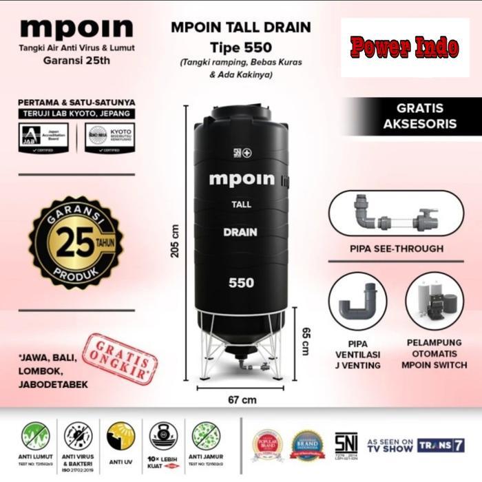 Mpoin Tall Drain 550 Liter Tangki air Toren
