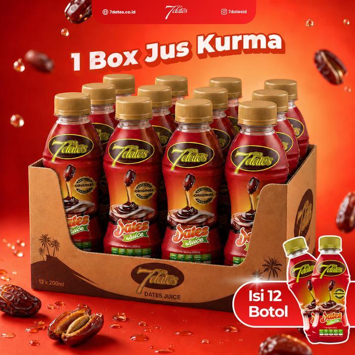 Jus Kurma 7Dates box isi 12 botol kemasan 200ml. 7Dates Sepcial Box isi 12 botol.