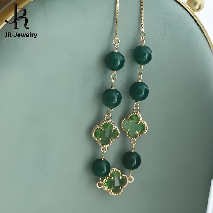 Free Gift BoxJR gelang batu giok asli Retro beruntung aksesoris wanita bracelet Kacang Berlapis Emas