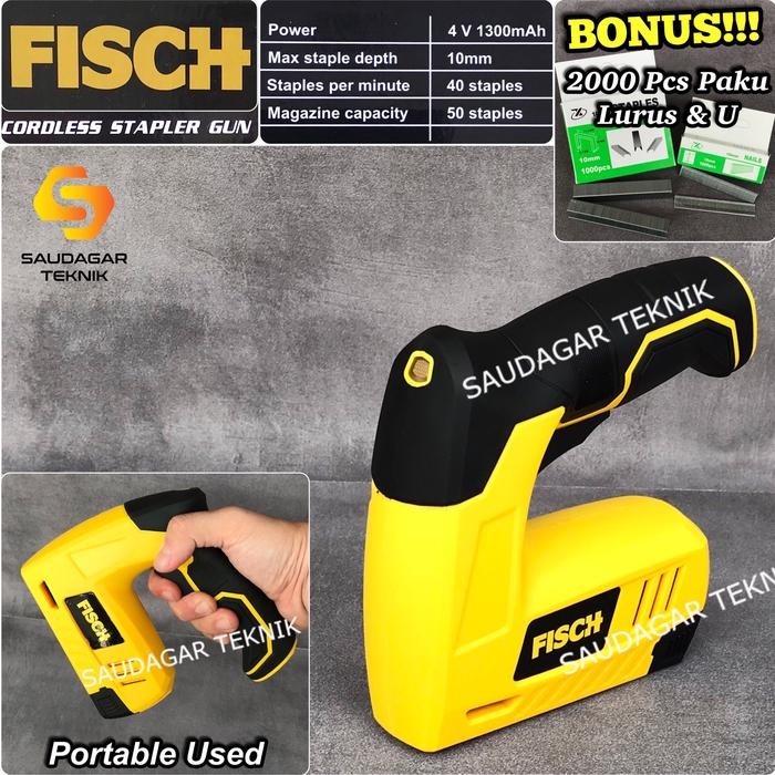 Mesin Paku Staples Tembak 2 In 1 Baterai Fisch Cordless Stapler Gun