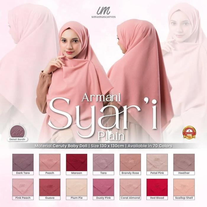 ow1p- Umama Armani Syari Plain Hijab Ceruty Syar'I Laser Cut Jumbo Square Syari Premium