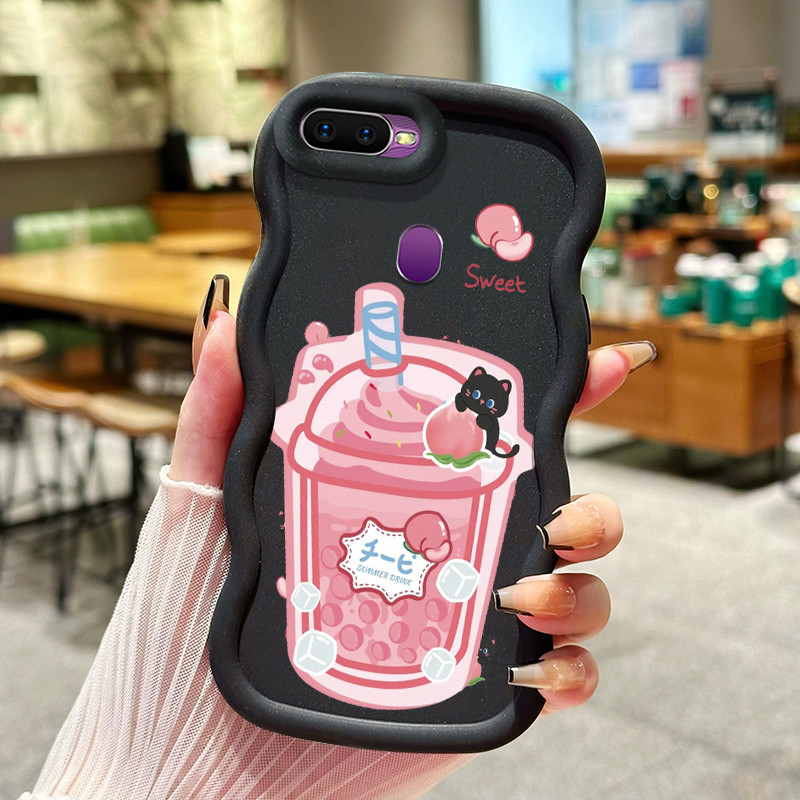 Casing HP Untuk OPPO F9 F9 Pro Realme 2 Pro U1 Case Pink peach Ice cream soda Wavy Edge Macaron Cesi