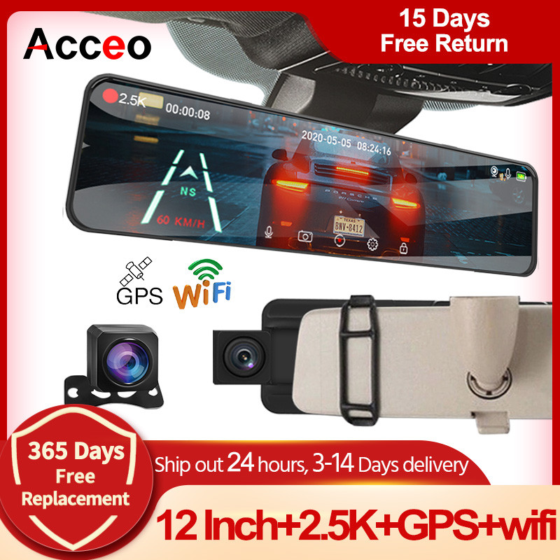 Acceo A45 2.5K Car DVR 12 Inch Touch IPS RearView Mirror Support Rear