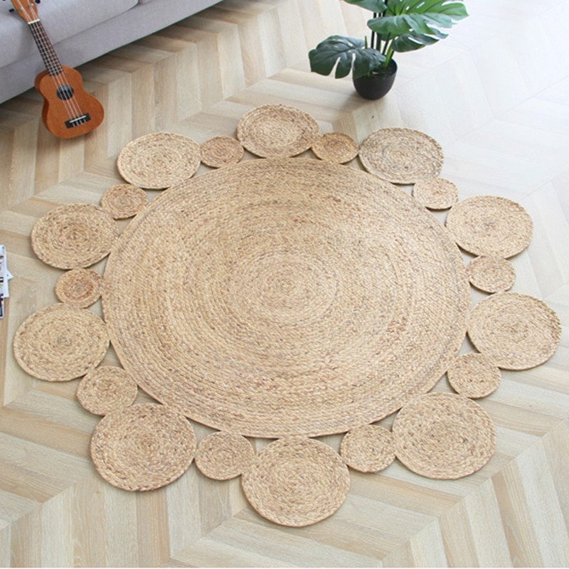 Rug Round 100% Jute Natural Reversible Handmade Rug Braided Modern Rustic Look Home Floor Decoration