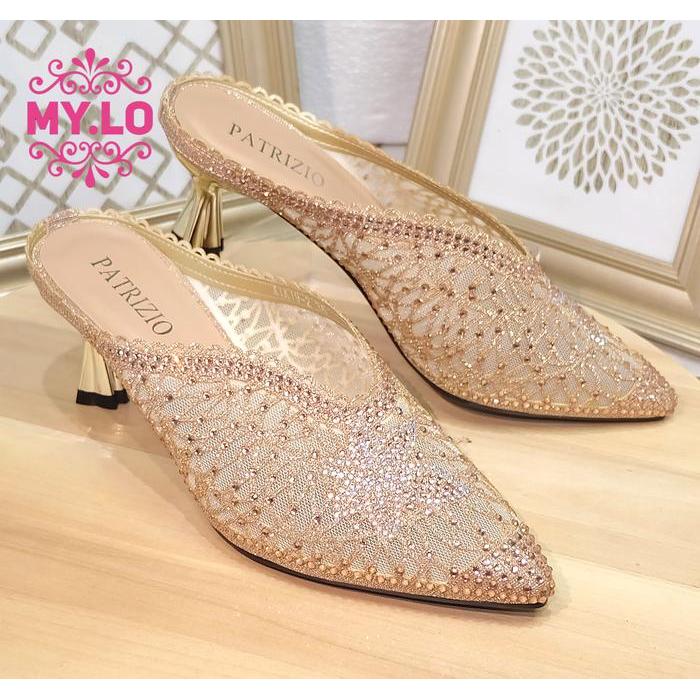 nq0q- Sandal Pesta Wanita Selop Kebaya Perempuan Sendal Pengantin Slop Kebaya Mewah Elegan