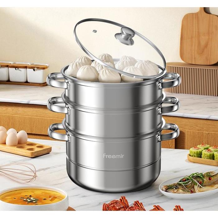vowk- [Diskon Vd] Freemir Panci 3 Susun Kukusan Streamer Stainless Steel Pot 26 Cm Peralatan