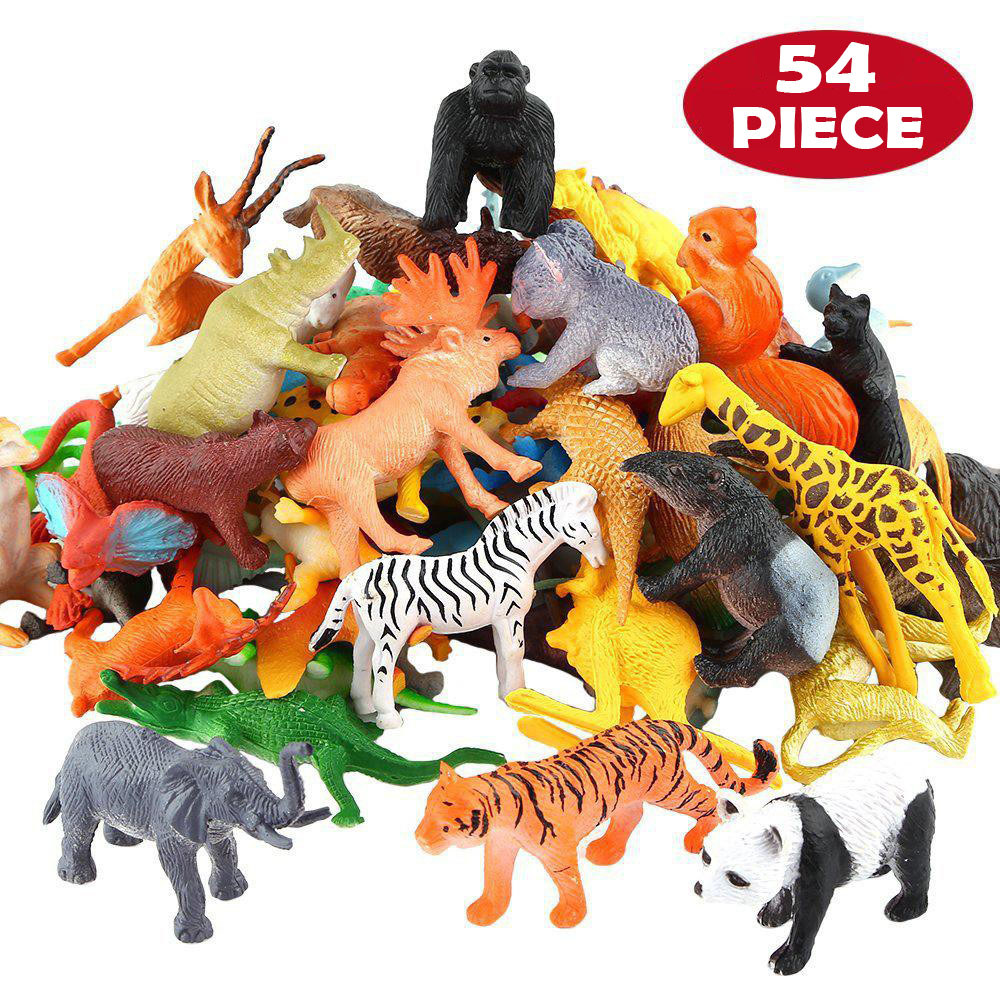 54 Pcs Jungle Animal Toys Set Realistic Wild Plastic Animals Learning Toys Elephant Gazelle Giraffe