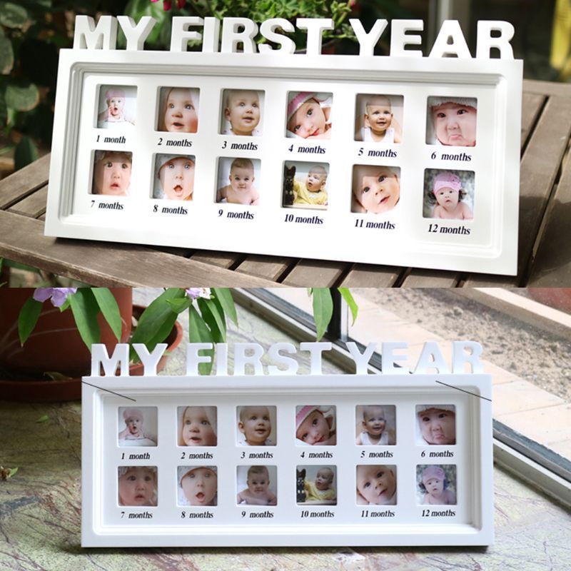 My First Year Baby 12 Month Photo Frame Baby Accessories Newborn Gift Set Baby Foot and Hand Print B