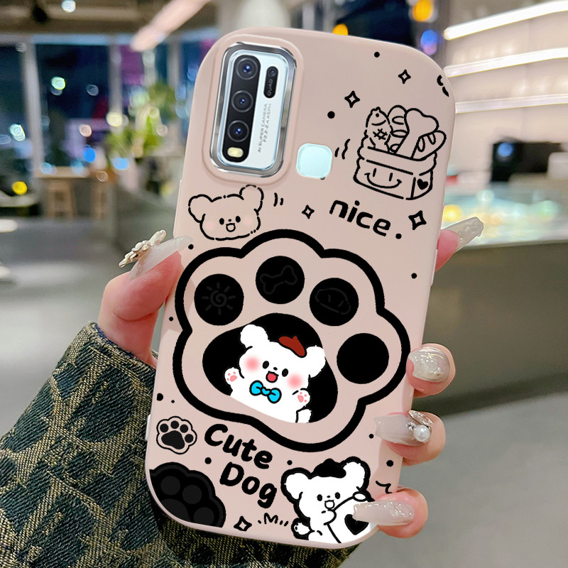 Casing Hp Untuk VIVO Y50 Y30 Y30i Case Cakar anjing yang lucu Kesing Jelly Cesing bulat gemuk Kasing
