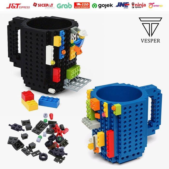 gelas mug lego build-on brick black / mainan lego / gelas brick lego