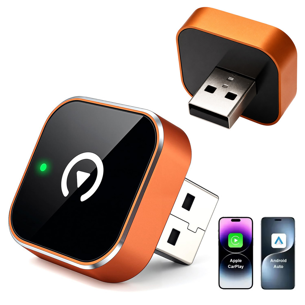 2-in-1 Wireless CarPlay Adapter Plug-and-Play for iPhone 6 & Android 11+ USB/USB-C Port Auto Car