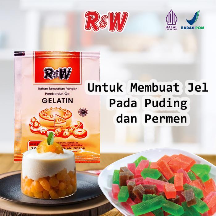 NEW!! R&W Rajawali Gelatin Bubuk 10 Gram Food Grade Pembentuk Gel Jelly Puding Dessert Kue Halal