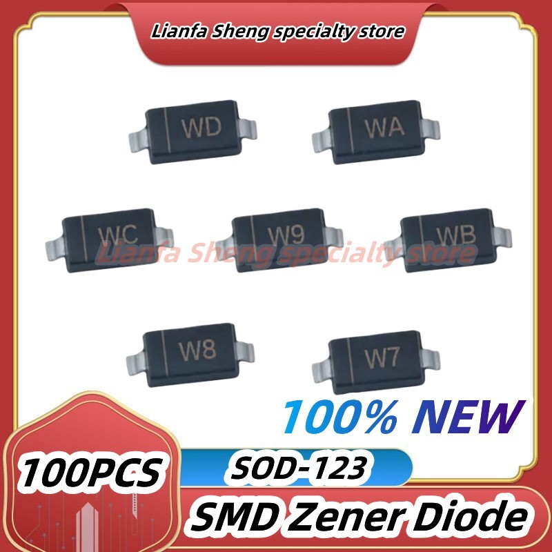 100Pcs SMD Zener Diode 1206 BZT52C 4V7 5V1 5V6 6V2 6V8 7V5 8V2 9V1 10V 12V 15V 16V 18V 20V 24V 27V