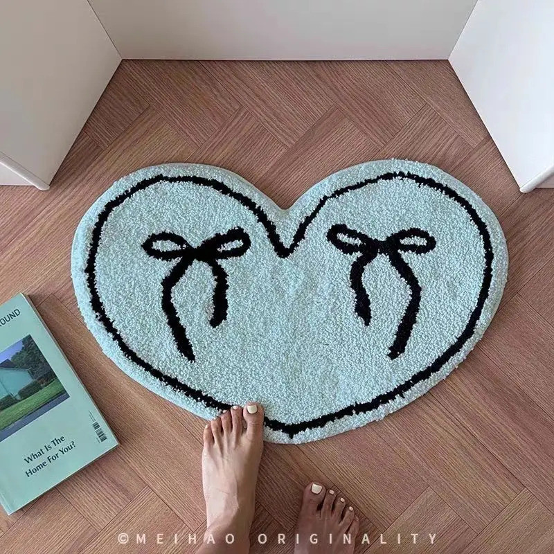 VIKAMA Girly Bow Heart Rug Soft And Plush Underfoot Bedroom Rug Essential Decorative Rug For Refined