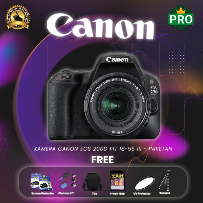Kamera Canon Eos 200D Kit 18-55 Iii - Paketan Terbaru 