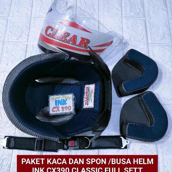 Paket Busa komplit + Kaca Merk Clear Putih Bening INK CX390 Classic busa helm Motorcycle