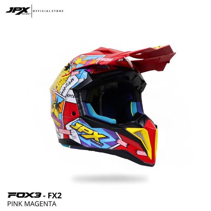 Helm Cross JPX FOX3 Fullface Premium SNI DOT - Motif FX2 Pink Magenta
