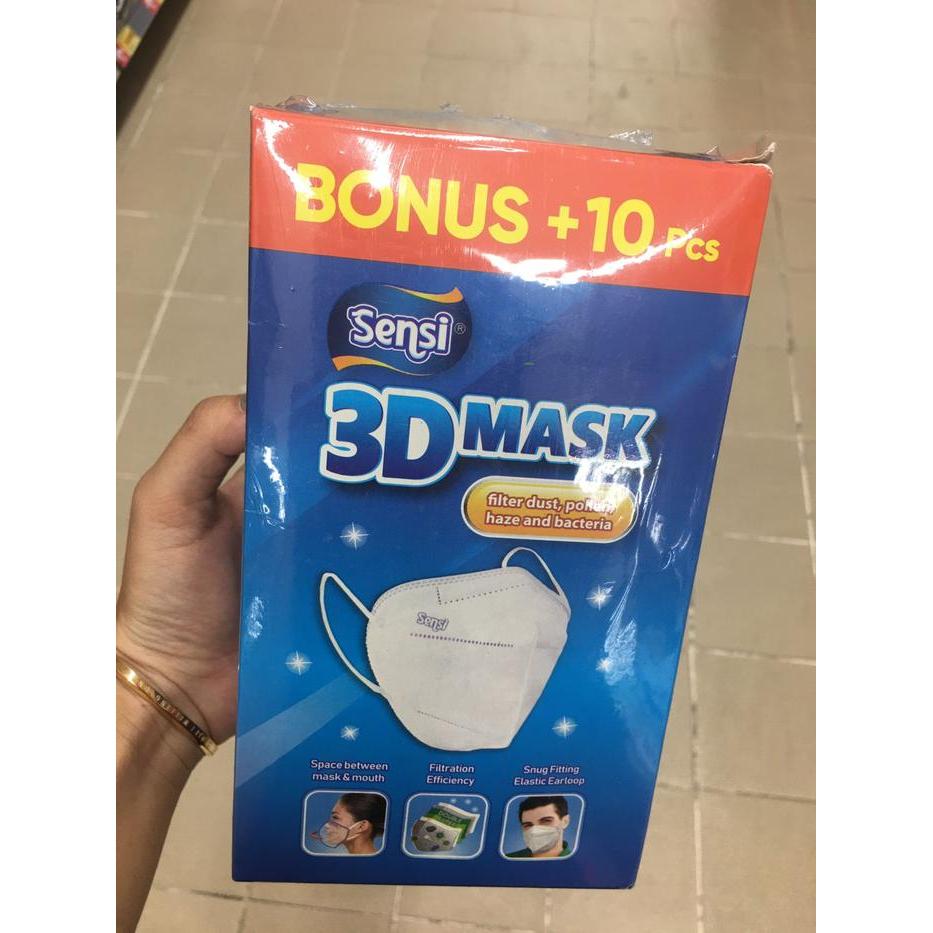 SENSI 3D MASK ISI 10+10 WARNA HITAM MASKER KESEHATAN KN95