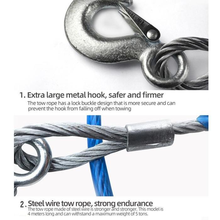 Promo Tali Penarik Mobil 7 Ton Tali Derek Mobil Kawat Sling Baja Emergency Tow Rope Tali Derek Mobil
