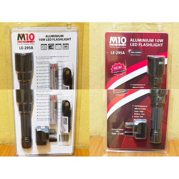 M10 Le-295A Senter Aluminium Led Flashlight Le 295 1000 Lumens Charger