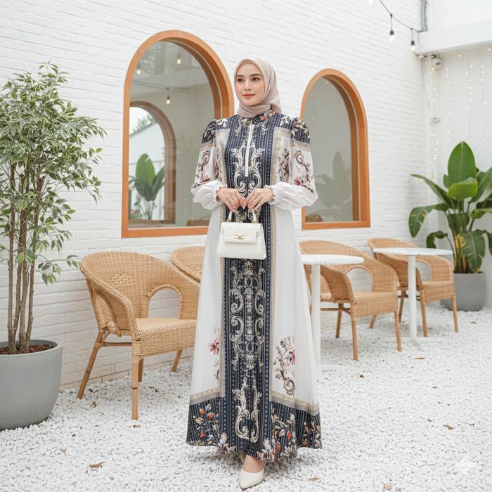 SNBM - READY STOCK - Dress wanita revanya silk motif elegan size jumbo lebaran 2026 - gaun wanita