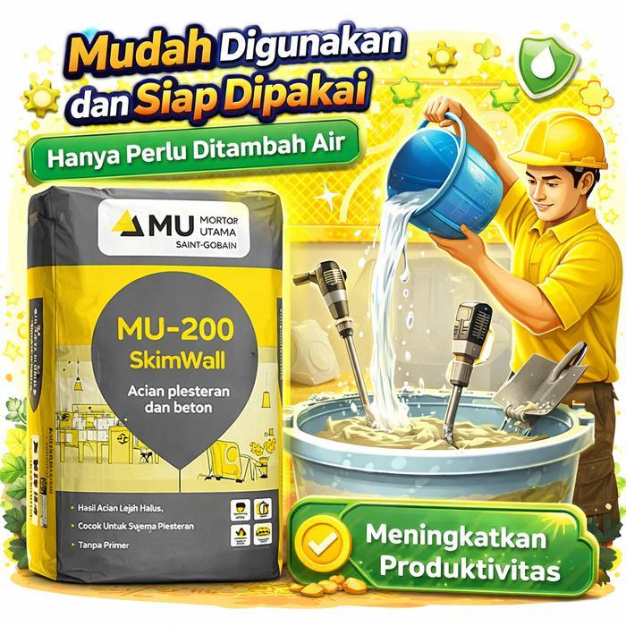 MU-Weber MU 200 SKIM WALL MORTAR SEMEN INSTAN ACIAN PLESTERAN DAN BETON 20 KG Merah Paint Mudah