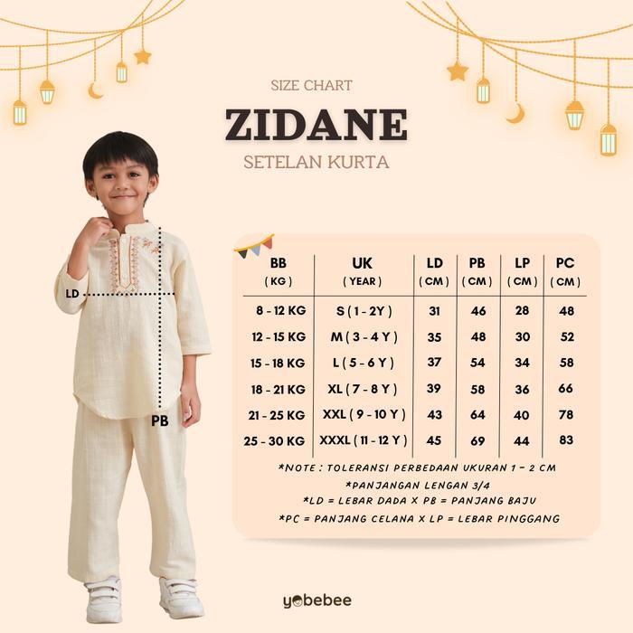 Yobebee Zidane Kurta Set Baju Muslim Bordir Setelan Koko Lebaran Couple Anak Laki-Laki 2-12 Tahun