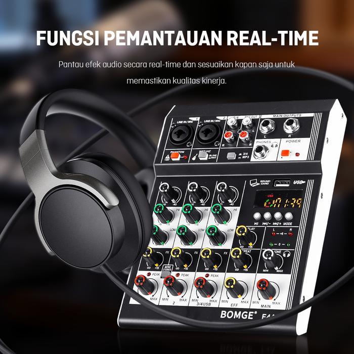 BOMGE F4A Mixer Audio AUDIO Naik 4 Channel Mixer Audio Mini Pengendali DJ Mixer Karaoke KTV Keluarga