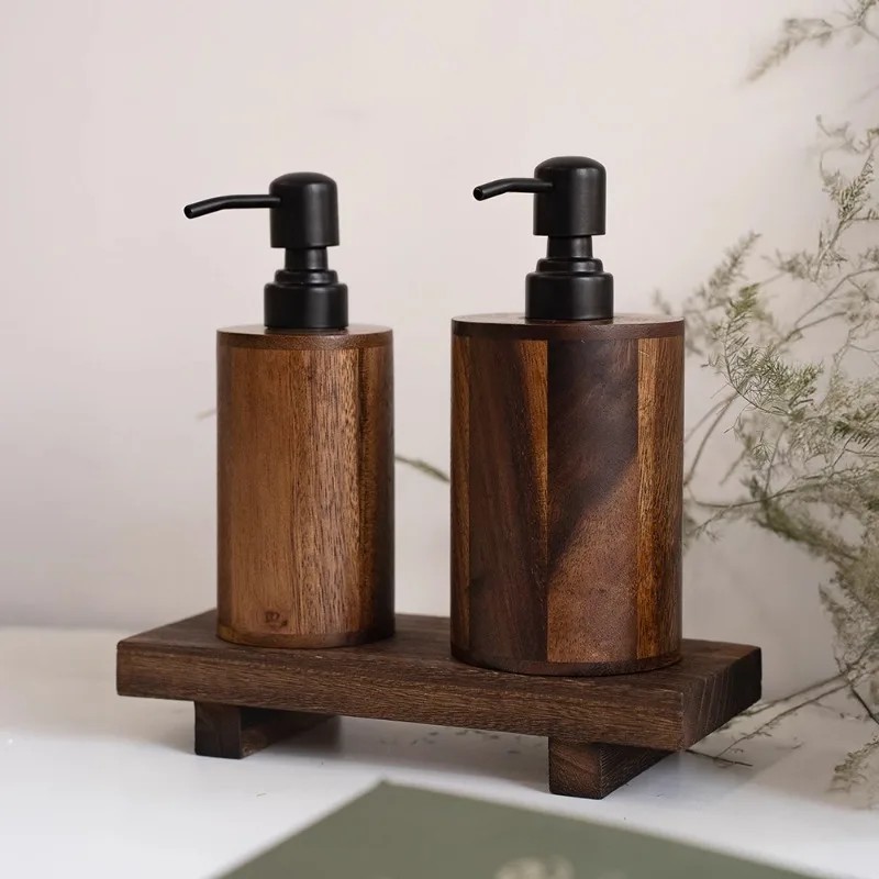 Luxury Walnut Wood Press-type Lotion Dispenser Empty Bottle Hotel Soap Liquid Dispenser Sink Lotion