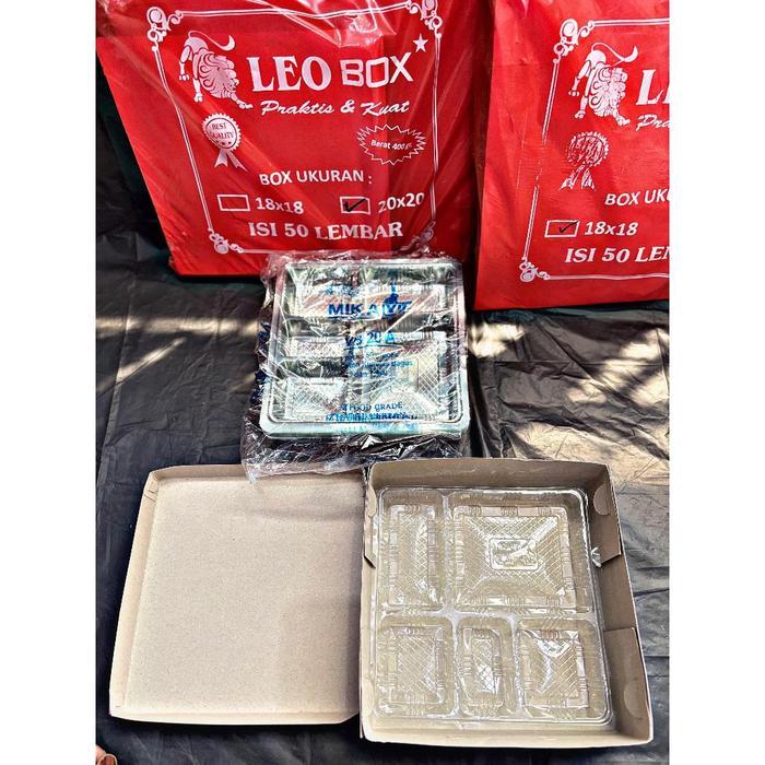 Kotak Nasi/Nasi Kotak/Dus Makanan Polos 18X18 Dan 20X20 Cm Leo Merah 400 Gsm Super Tebal Termurah Co