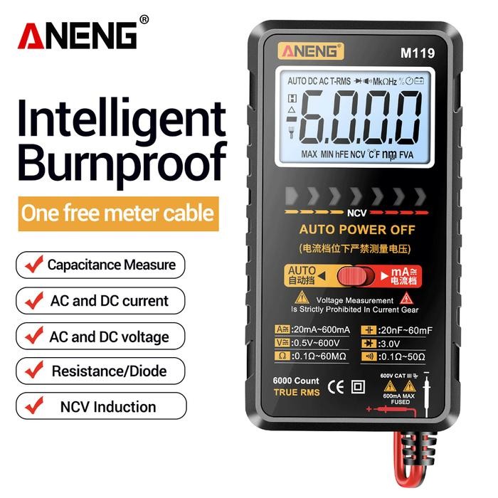 Aneng M119 Portable Digital Multimeter Count 6000 Transistor Original