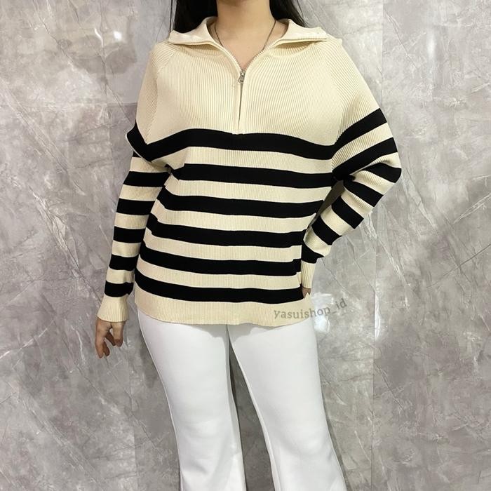 Yasui - Victory Longsleeve Stripes Knit Top Ld 170Cm Atasan Lengan Panjang Rajut Korea Wanita