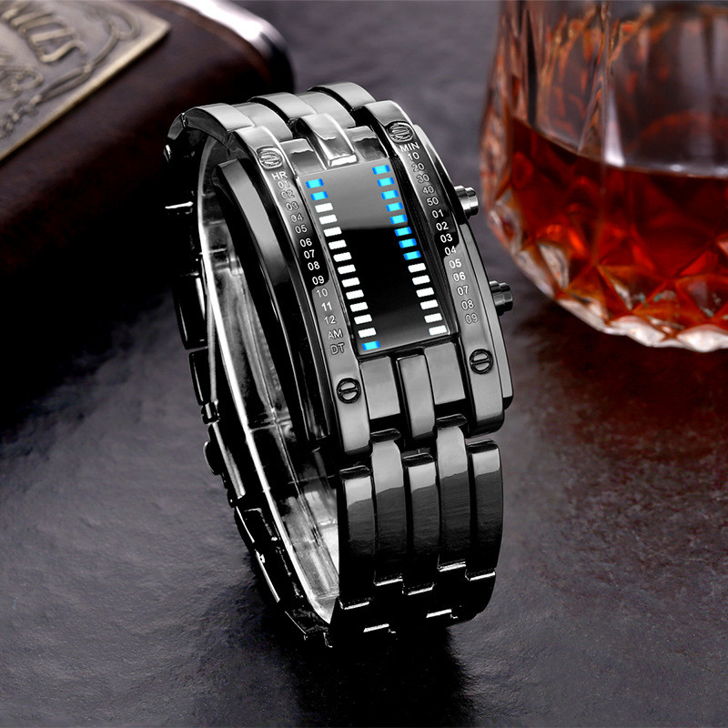 Steel Electronic Watch Man Two-Line Binary Fashion Student Couple Personality Cool Waterproof Sports