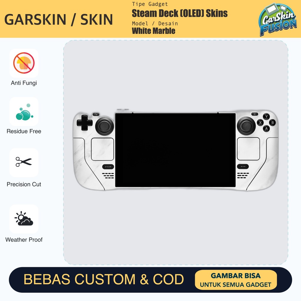 Skin Vinyl Steam Deck (OLED) White Marble Anti Scratch Protector Case | by Fusion | Kode - 3R5N