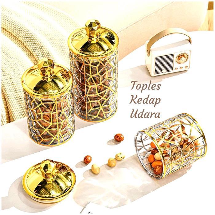 Toples Kedap Udara GOLD SERIES Mewah Elegan Cantik Toples Snack Cookies Toples Lebaran Ramadan Hari