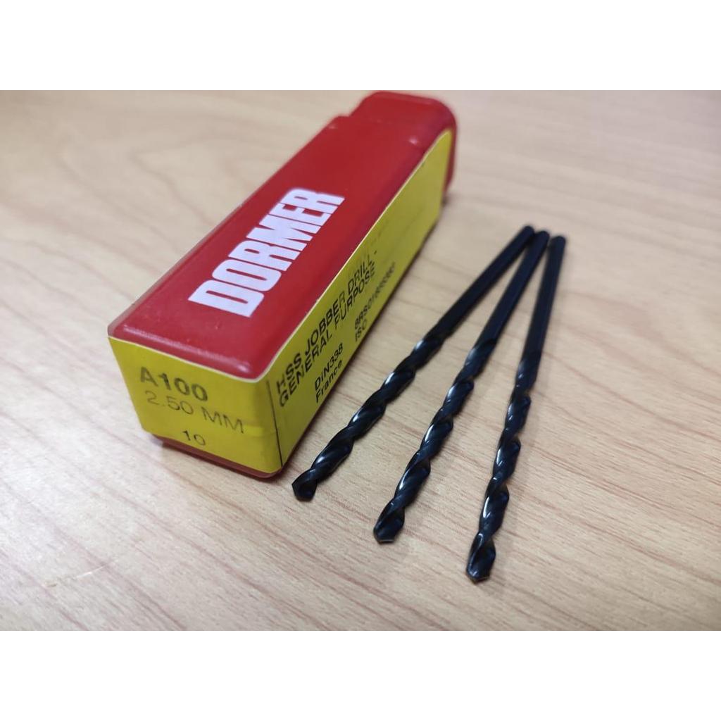 DDS480 - Dormer Mata Bor Besi Kayu HSS 2.5mm Jobber Drill Bit Hitam Straight Shank Twist Drills DIN3