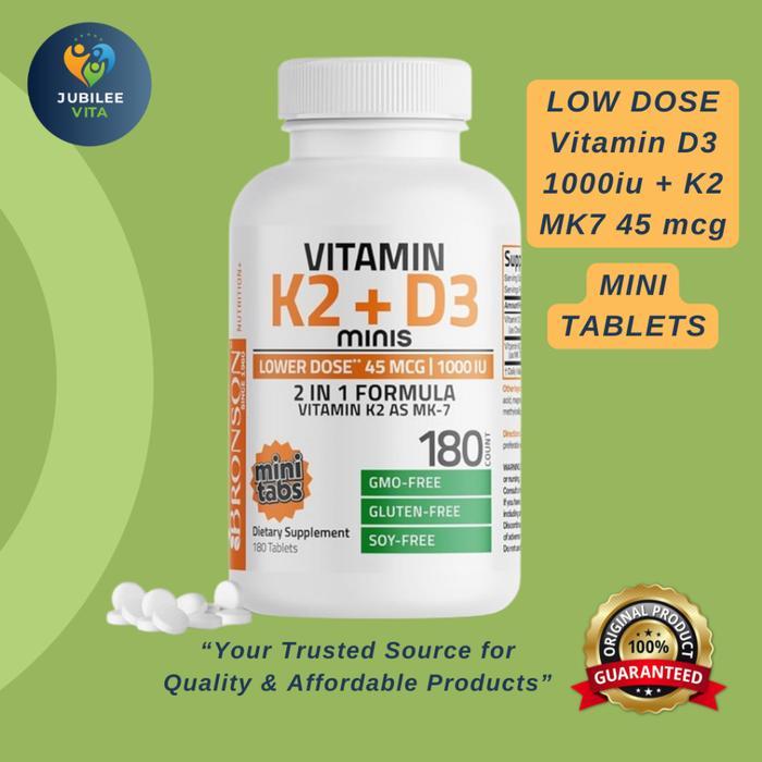 Bronson Vitamin D3 1000iu Low Dose , K2 MK7 45 mcg, 180 mini tablets, Imun Tulang Jantung