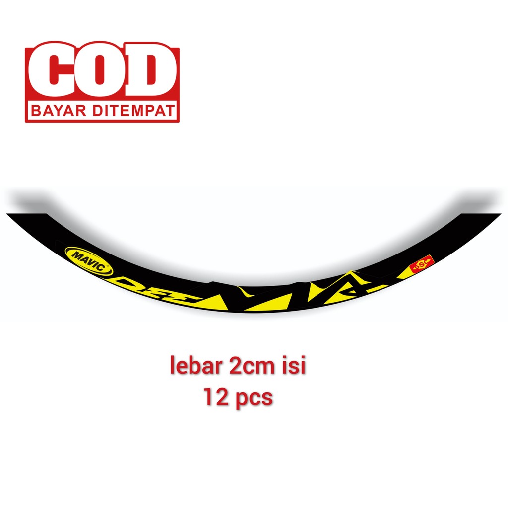 bisa cod stiker decal rims mavic deemax model lama lebar 2cm isi 12 pcs velg pelek rims sepeda seped