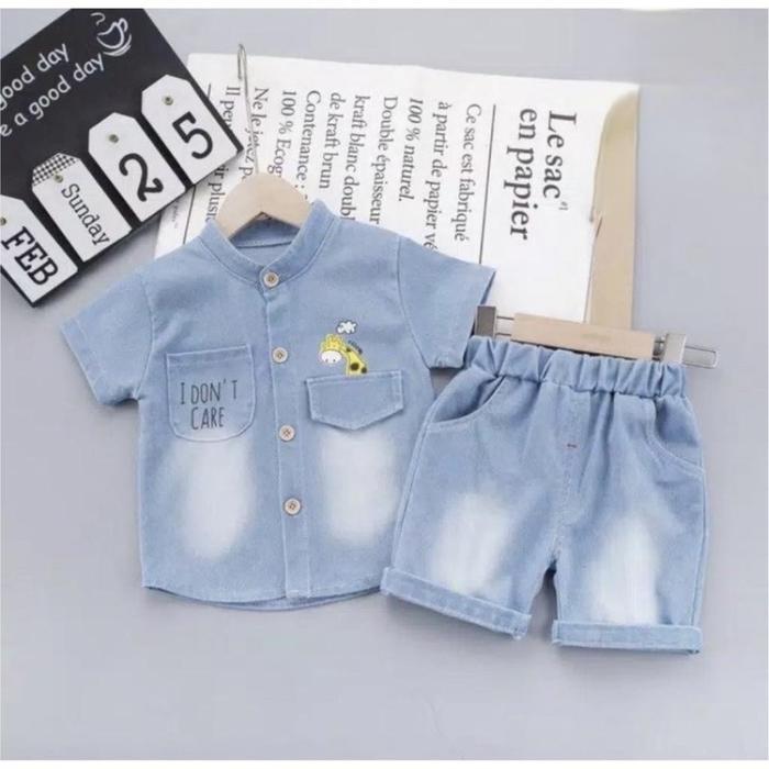 Setelan Baju Kemeja Denim Jerapah Anak Cowok (1-4 Tahun) Baju Anak Berkuaitas Original