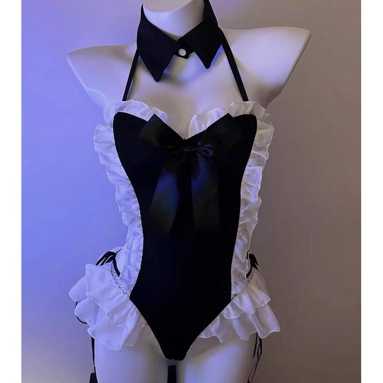 Wanita Cosplay Open Bodysuit Seragam Pembantu A561 Transparan Lingerie