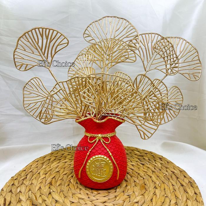 Hiasan Daun Ginkgo Emas Fan Artificial Ginko Biloba Flowers Tanaman Hias Imlek Properti Foto Gingko