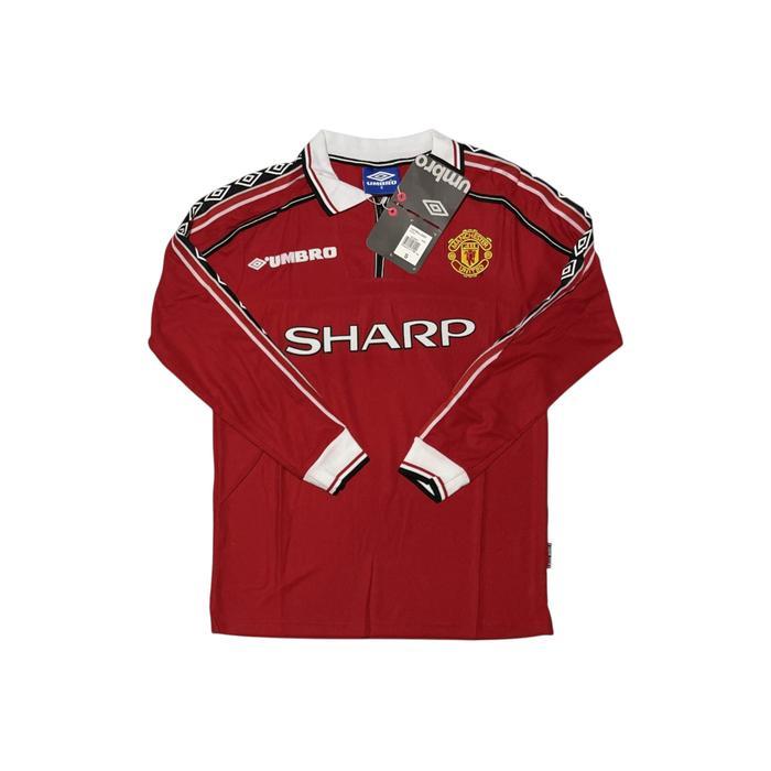 Etherealeer// Baju Jersey Bola Mu Manchester United 1998 1999 Home Sharp Long Sleeve Red / Retro /