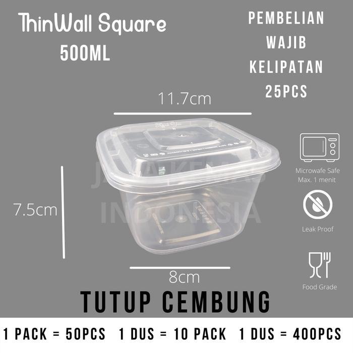 Terbaru Thinwall Sq 500Ml Thinwall Kotak 500 Ml Cembung Salad Box 500Ml Isi 25