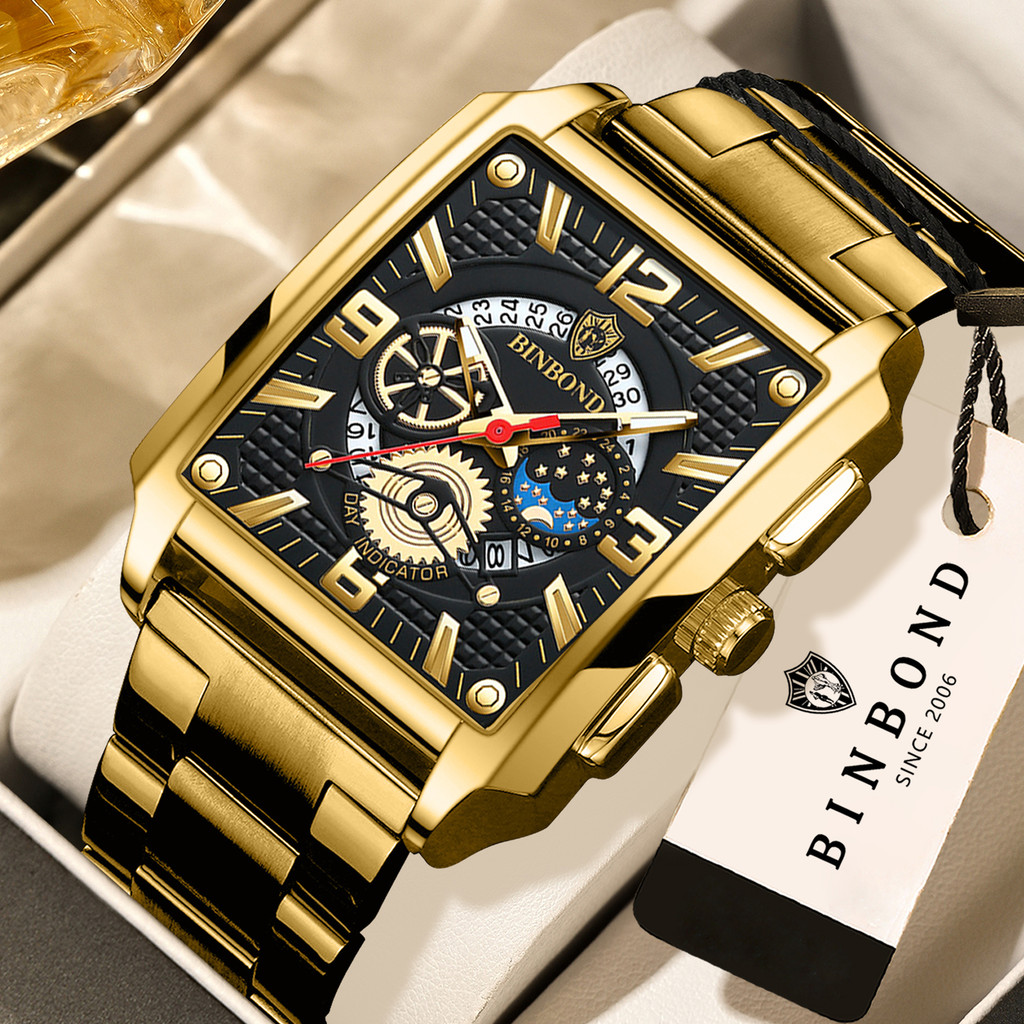 BINBOND Quartz Wristwatches For Men Luxury Luminous Waterproof Accurate Sturdy Scratch-resistant