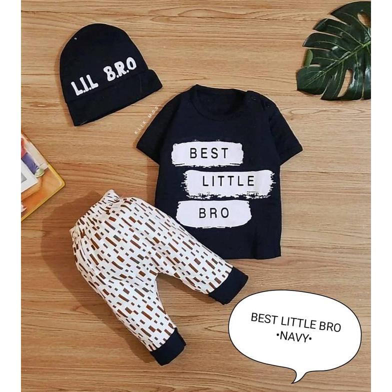 Baju Bayi Laki-Laki Setelan Anak Bayi Motif Tulisan Free Topi 1 Ukuran Usia 0-9 Bulan