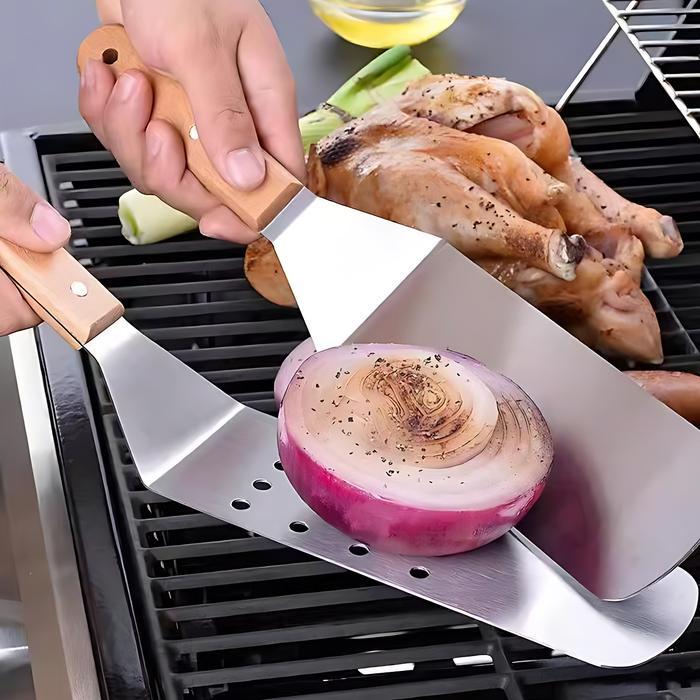 Promo Griddle Spatula Sutil Masak Stainless Sus 304 Gagang Kayu / Spatula Griddle Sutil Teppanyaki