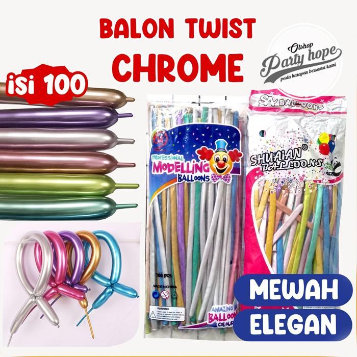 Balon Latex Twist Grosir / Balon Pentil Chrome / Balon Cacing Chrome